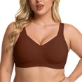 thumbnail image 1 of VISALY Jelly Bras for Women Plus Size Seamless Wireless Lifting Bra Full Coverage V‑Neck No Underwire Support Bralette Wide Strap Smoothing Soft Comfy Lift Minimizer Push Up T‑Shirt Bra Brown M, 1 of 6