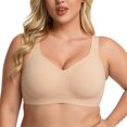 thumbnail image 1 of VISALY Jelly Bras for Women Plus Size Seamless Wireless Lifting Bra Full Coverage V‑Neck No Underwire Support Bralette Wide Strap Smoothing Soft Comfy Lift Minimizer Push Up T‑Shirt Bra Beige M, 1 of 6