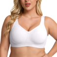 thumbnail image 1 of VISALY Jelly Bras for Women Plus Size Seamless Wireless Lifting Bra Full Coverage V‑Neck No Underwire Support Bralette Wide Strap Smoothing Soft Comfy Lift Minimizer Push Up T‑Shirt Bra White L, 1 of 6