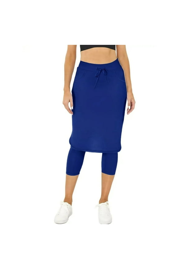 Knee Length Skorts for Women, Womens Culottes, Quick Dry Shorts for Women, Drawstring Sports Short Skirt Female Fake Two-Piece Tennis, Yoga Pants Women, Shorts Under Dress, Navy, M