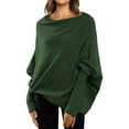 thumbnail image 1 of VISALY Knitted Pullover Sweaters Crochet Sweaters Light Weight Sweaters Casual Long Sleeve Tops Winter Knit Drop Shoulder Sweater Fall Boat Neck Sweater Running Sweatshirts Plain Sweatshirt Green S, 1 of 6