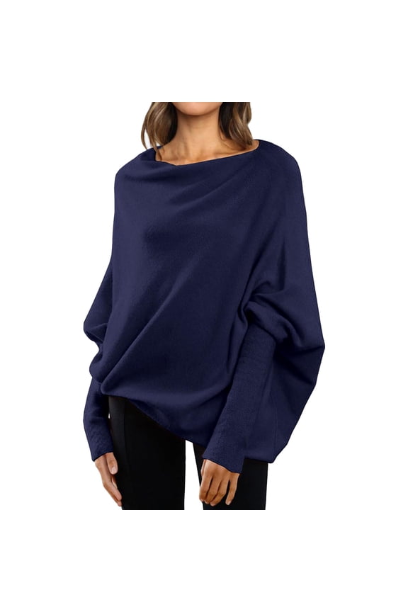 Knitted Pullover Sweaters Crochet Sweaters Light Weight Sweaters Casual Long Sleeve Tops Winter Knit Drop Shoulder Sweater Fall Boat Neck Sweater Running Sweatshirts Plain Sweatshirt Navy S
