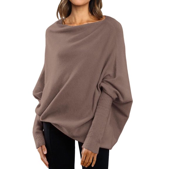 VISALY Knitted Pullover Sweaters Crochet Sweaters Light Weight Sweaters Casual Long Sleeve Tops Winter Knit Drop Shoulder Sweater Fall Boat Neck Sweater Running Sweatshirts Plain Sweatshirt Coffee S