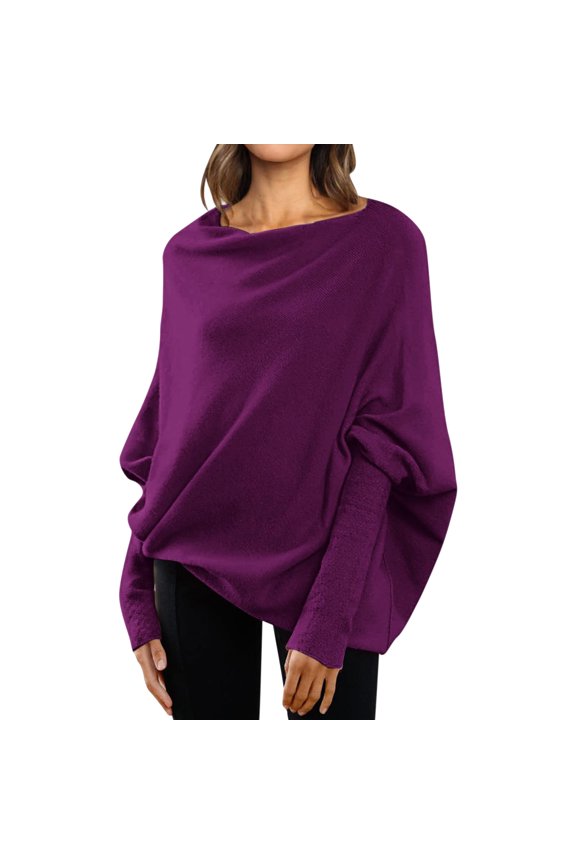 Knitted Pullover Sweaters Crochet Sweaters Light Weight Sweaters Casual Long Sleeve Tops Winter Knit Drop Shoulder Sweater Fall Boat Neck Sweater Running Sweatshirts Plain Sweatshirt Purple L