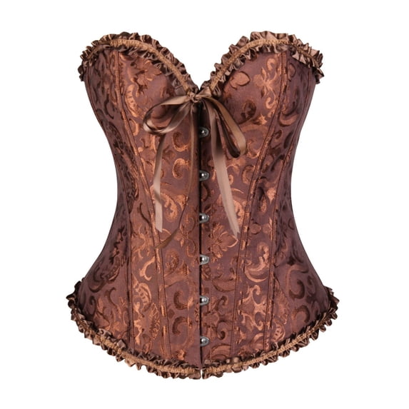 VISALY Lace Up Corset Tops Plus Size Boned Vintage Floral Overbust Shapewear Corset Bustier Bodyshaper Push Up Strapless Going Out Tank Tops Waist Cincher Bustier for Party Halloween Brown 4Xl