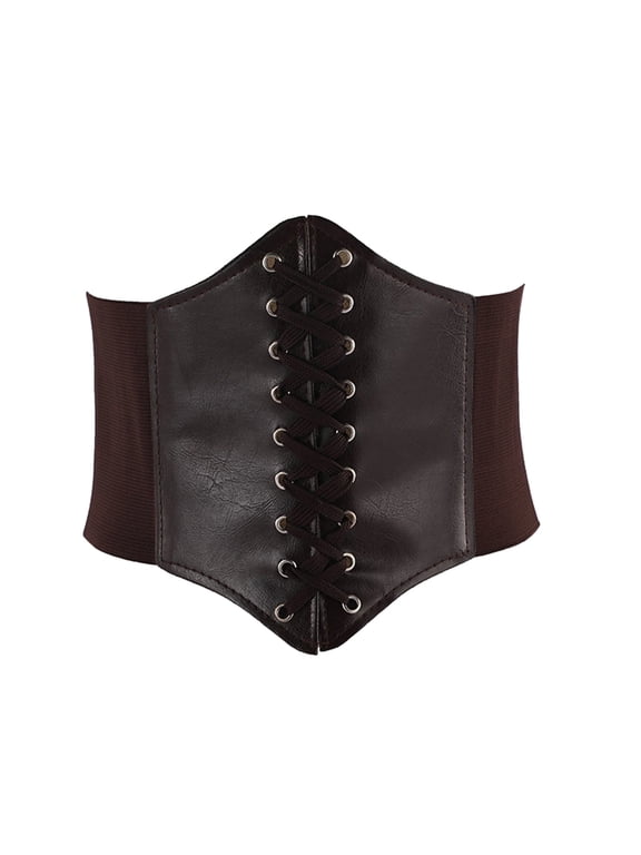 Lace-Up Waspie Corset Belts Women Elastic Costume Waist Belt Plus Size Retro Wide Belt Vintage Fashion Leather Steampunk Underbust Corset Belt Renaissance Bustier Half Corset Coffee One Size