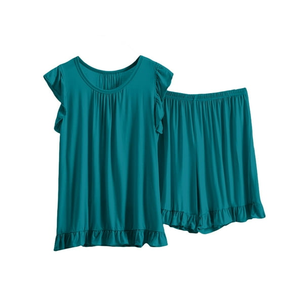 VISALY Ladies' Spring and Summer Solid Color Casual Drawstring Shorts Short Sleeve Pajamas Women'S Shorts Home Set, Pj Sets for Woman, Pajamas (Green, XXL)