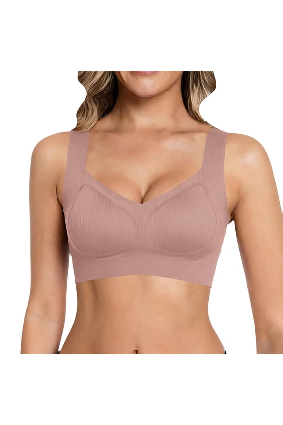 Lift Bust Shaping Bra,Shape Lifting Bra for Seniors Basic Ribbed Wireless Seamless Bra Wide Strap No Underwire Support Bra Full Coverage Push Up Bra Everyday Soft Padded Lift Bras Pink Xl