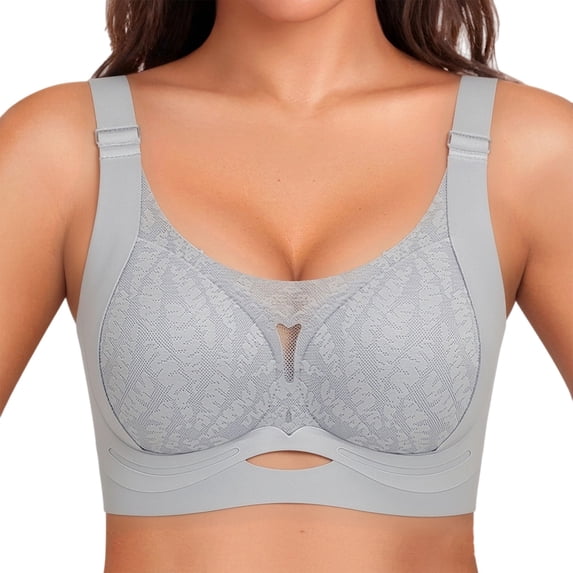VISALY Lift Bust Shaping Bra for Women Wirefree Bust Support Lift Bra No Underwire Mesh V-Neck Bra Lace Soft Support Comfort Bra Wireless Supportive Full Coverage Everyday T-Shirt Bralette Blue L