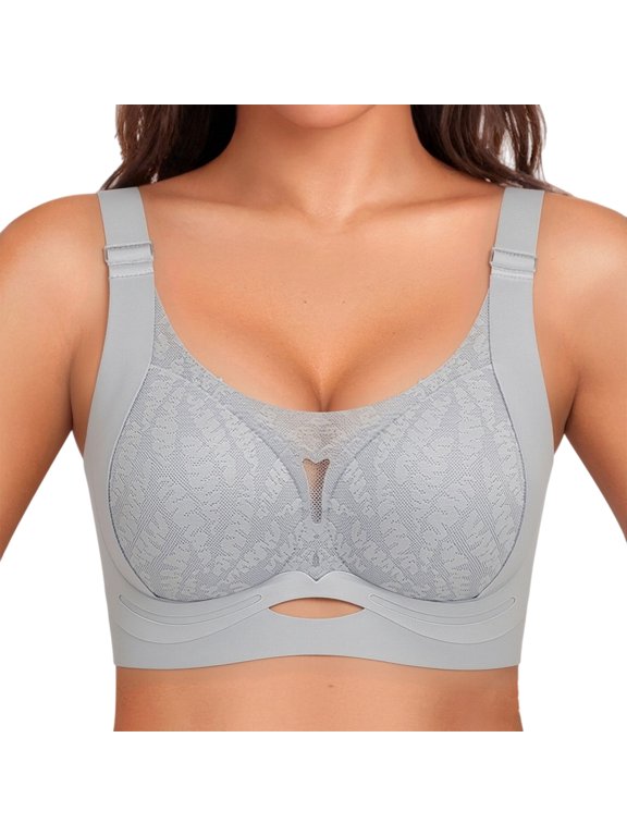 Lift Bust Shaping Bra for Women Wirefree Bust Support Lift Bra No Underwire Mesh V-Neck Bra Lace Soft Support Comfort Bra Wireless Supportive Full Coverage Everyday T-Shirt Bralette Blue Xxl