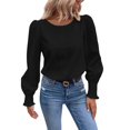 thumbnail image 1 of VISALY Lightweight Dressy Casual Blouses Long Sleeve Crewneck Pullover Tops Trendy Puff Sleeve Plain Tops Fitted Shirts Cute Shirts Casual Wrinkle Free Blouses Fashion Spring Fall Outfits Black Xl, 1 of 5