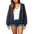 thumbnail image 1 of VISALY Lightweight Knit Cardigans Sweater for Women Chunky Waffle Knit Cardigans Open Front V Neck Oversized Bubble Long Sleeve Cropped Loose Knit Sweater Jacket Plus Sized Casual Coat Dark Blue A, 1 of 6