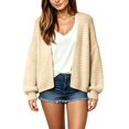 thumbnail image 1 of VISALY Lightweight Knit Cardigans Sweater for Women Chunky Waffle Knit Cardigans Open Front V Neck Oversized Bubble Long Sleeve Cropped Loose Knit Sweater Jacket Plus Sized Casual Fall Coat Beige A, 1 of 6