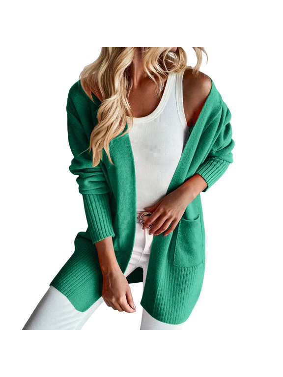 Lightweight Open Front Cardigan Sweaters Long Sleeve Draped V Neck Coat Oversized Plain Loose Fit Work Business Casual Cardigan Trendy Travel Soft Stretchy Cable Knit Sweater Green Xxl