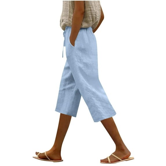 VISALY Linen Pants Women, Capris for Women Casual Summer Clearance, Women's Cotton and Linen Casual Pants Linen Pants for Women Summer, Cotton Pants for Women, 1 Pack (Sky Blue, 3XL)
