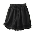 thumbnail image 1 of VISALY Linen Shorts Women, Pleated Shorts, Women's Summer Thin Linen Shorts Female Retro Hollow Lace Elastic Waist Casual Pants Womens , 1 Pack Shorts for Women (Black, L), 1 of 8