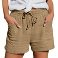 thumbnail image 1 of VISALY Linen Shorts Women, Towel Pants, Women's Casual Solid Color Elastic Waist Cotton and Linen Sports Shorts Women's Fashion Casual, Cotton Shorts for Women, 1 Pack Shorts for Women, Khaki, 5XL, 1 of 9
