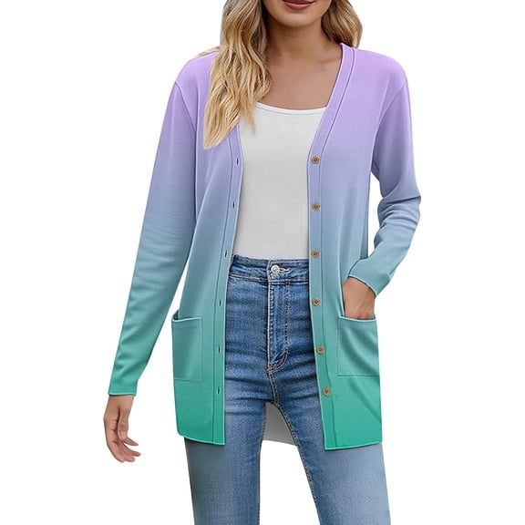 VISALY Long Cardigans Button Down Cardigans 2025 Fall Fashion Cardigan Lightweight Soft Knit Cardigan Long Sleeve Open Front Coat with Pockets Thin Cardigans Lightweight Cute Cardigans Sky Blue S