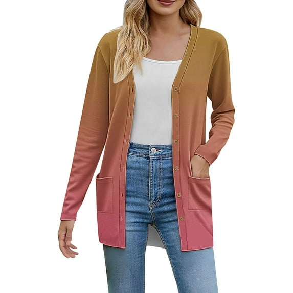VISALY Long Cardigans Button Down Cardigans 2025 Fall Fashion Cardigan Lightweight Soft Knit Cardigan Long Sleeve Open Front Coat with Pockets Thin Cardigans Lightweight Cute Cardigans Brown Xl