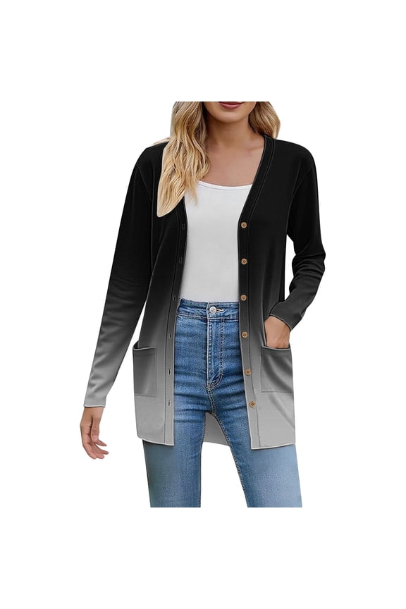 Long Cardigans Button Down Cardigans 2025 Fall Fashion Cardigan Soft Knit Cardigan for Women Long Sleeve Open Front Coat with Pockets Thin Cardigans Lightweight Cardigan Sweaters Black Xl