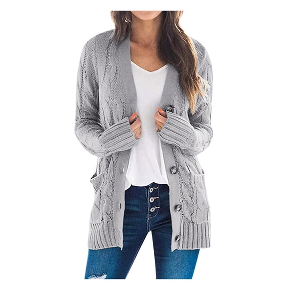 VISALY Long Cardigans Button Down Cardigans Front Womens Sweaters Pockets Coat Long Knit Open Sleeve Cardigan Patchwork Women's Coat Crochet Cardigan Trendy Cardigan Grey Xl