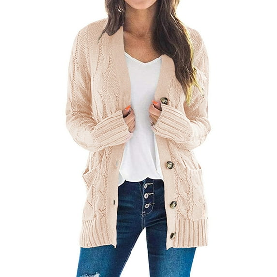 VISALY Long Cardigans Button Down Cardigans Front Womens Sweaters Pockets Coat Long Knit Open Sleeve Cardigan Patchwork Women's Coat Crochet Cardigan Trendy Cardigan Pink M