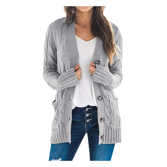 VISALY Long Cardigans Button Down Cardigans Sweaters Womens Open Sleeve Knit Long Patchwork Coat Cardigan Pockets Front Sweater Crochet Cardigan Trendy Sweaters Grey One Size