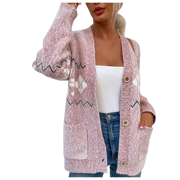 VISALY Long Cardigans Button Down Cardigans Women’S Front Cardigan Striped Batwing Sleeve Long Knit Cardigan Casual Sweater with Pockets Chunky Cardigan Sweaters Soft Cardigans Pink L