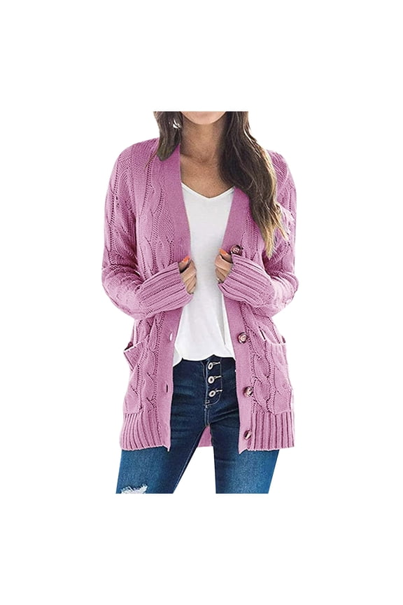 Long Cardigans Button Down Cardigans Womens Patchwork Cardigan Long Sleeve Open Front Knit Sweaters Coat Pockets Crochet Cardigan Warm Cardigan Sweaters Purple M