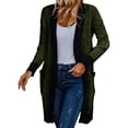 thumbnail image 1 of VISALY Long Cardigans Cardigan with Pockets Fall Cable Knit Cardigan Sweaters Casual Long Sleeve Open Front Loose Outerwear Coats Chunky Cardigan Sweaters Plus Size Cardigan Lightweight Army Green L, 1 of 5