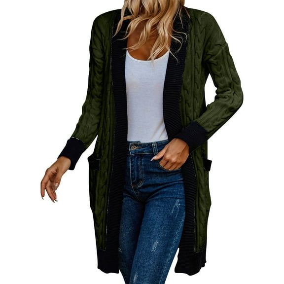 VISALY Long Cardigans Cardigan with Pockets Fall Cable Knit Cardigan Sweaters Casual Long Sleeve Open Front Loose Outerwear Coats Chunky Cardigan Sweaters Plus Size Cardigan Lightweight Army Green M