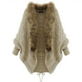 thumbnail image 1 of VISALY Long Cardigans Chunky Cardigan Casual Knitted Cape Cardigan Faux Collar Solid Color Long Sleeve Open Front Sweater Winter Warm Soft Loose Fit Batwing Sleeve Basic Cardigans Khaki One Size, 1 of 5