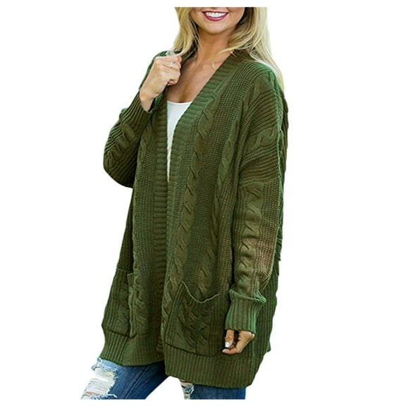 VISALY Long Cardigans Chunky Cardigan Sweaters Women's Long Sleeve Ribbed Knit Cardigan Open Front Casual Fall Sweaters with Pockets Trendy Sweaters Beach Cardigan Green S