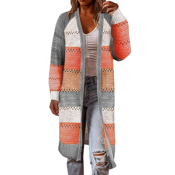 VISALY Long Cardigans Chunky Cardigan Sweaters Womens Boho Open Front Cardigan Long Sleeve Loose Knit Lightweight Sweaters Dress Cardigan Crewneck Cardigan Grey S