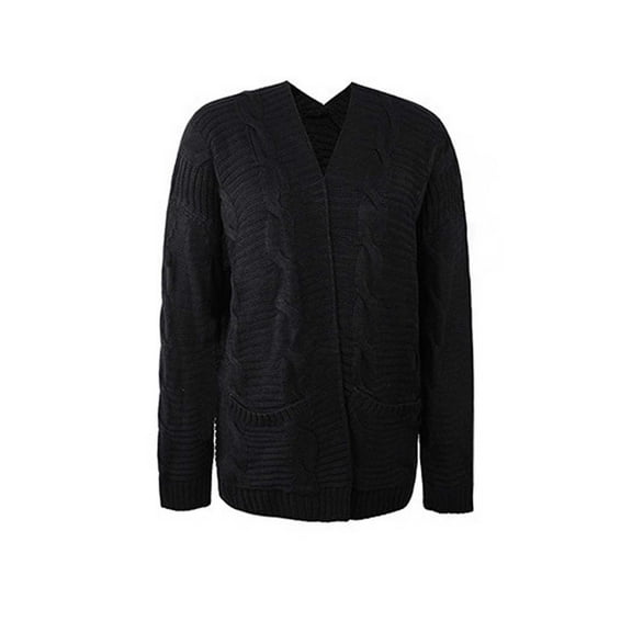 VISALY Long Cardigans Chunky Knit Cardigan Women's Cable Knit Long Sleeve Open Front Cardigan Oversized Lightweight Cardigan Sweaters Cover Up with Pockets Crochet Cardigan Beach Cardigan Black 3Xl