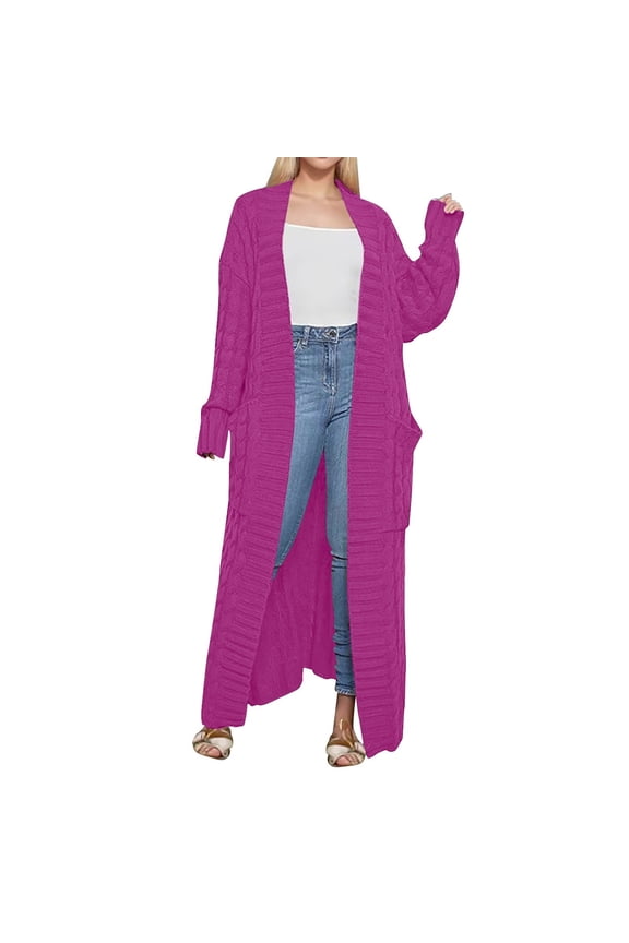 Long Cardigans Long Sleeve Cardigan Long Sweaters for Women Cardigan Open Front Plus Size Cable Knit Duster Cardigans Winter Coat Chunky Cardigan Sweaters Cardigan with Pockets Hot Pink Xl