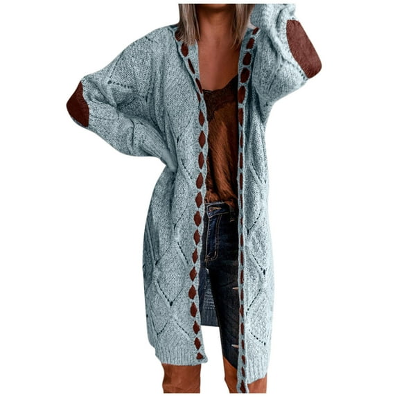 VISALY Long Cardigans Open Front Cardigan for Women Women's Cardigan Long Sleeve Cardigan Knit Sweater Jacket Pocket Boho Cardigans Baggy Cardigan Blue Xl