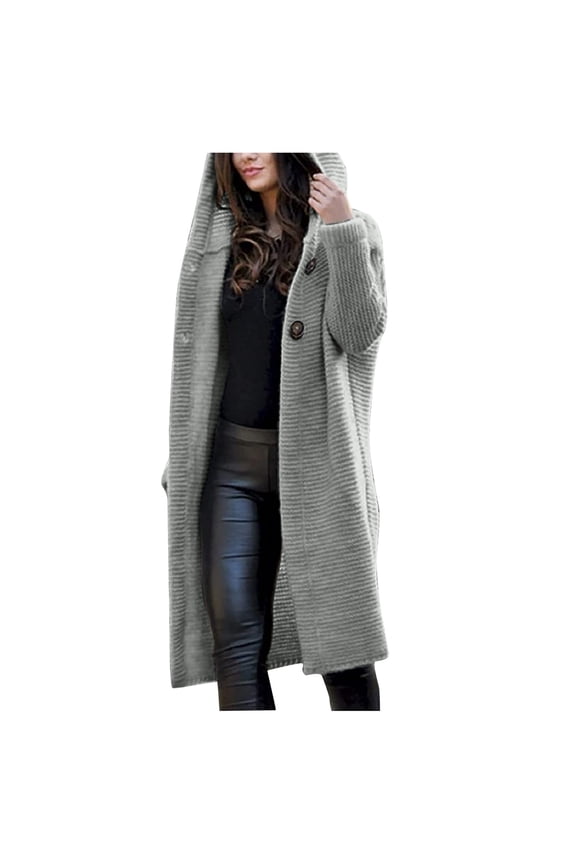 Long Cardigans Open Front Cardigan for Women Womens Cardigan Ribbed Sweaters Outwear Long Sleeve Button Down Cardigan Knit Hooded Outwear Chunky Cardigan Sweaters Soft Cardigans Grey M