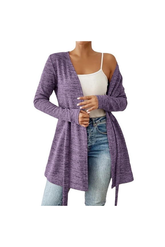 Long Cardigans Thin Cardigans Lightweight Womens Tie Front Cardigans Lightweight Long Sleeve Open Front Cardigan Sweaters Trendy Fall Clothes Cover Ups Warm Cardigan Comfy Sweaters Purple M