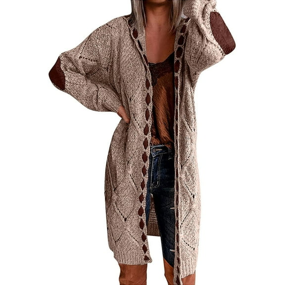 VISALY Long Cardigans Trendy Cardigan Womens Cardigan Long Sleeve Open Front Knit Sweaters Coat Cable Knit Cardigan Cable Knit Cardigan Women Brown 3Xl