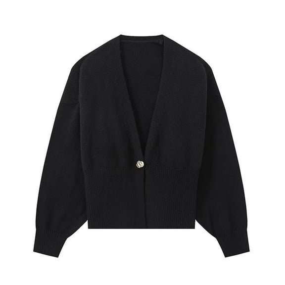 VISALY Long Sleeve Cardigan Cardigans for Women Trendy Elegant V Neck Cardigan Sweaters for Women Lightweight Plain Cardigans Fall Knit Sweater Tops Open Front Cardigan Knit Cardigans Black S