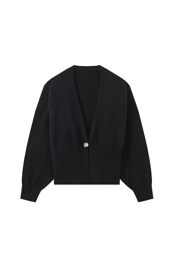 Long Sleeve Cardigan Cardigans for Women Trendy Elegant V Neck Cardigan Sweaters for Women Lightweight Plain Cardigans Fall Knit Sweater Tops Open Front Cardigan Knit Cardigans Black M