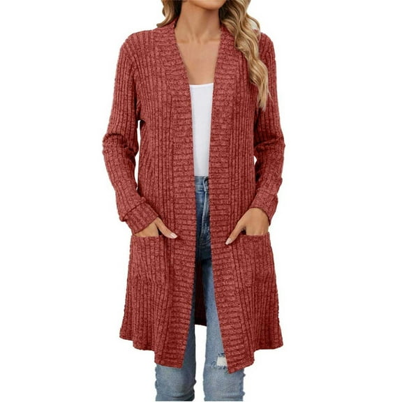 VISALY Long Sleeve Cardigan Chunky Knit Cardigan Long Cardigans for Women Lightweight Fall Sweaters V Neck Knit Sweater Front Button Up Cardigan Open Front Cardigan Cardigan with Pockets Rd1 L