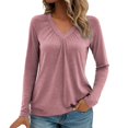 thumbnail image 1 of VISALY Long Sleeve Shirts V Neck Basic Tee Shirts Dressy Casual Blouses Basic Layers Loose Fit Soft Casual Pleated Tops Flowy Tops Smocked Tops Modest Blouses Solid T-Shirts Fall Outfits Pink Xxl, 1 of 4