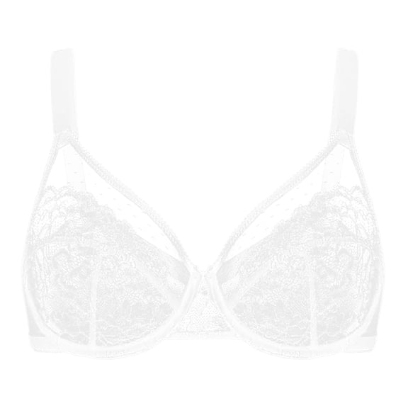 VISALY Minimizer Bras for Women Mesh Lace Underwire Bra Unlined Full Coverage Minimizer Bra Comfort Support Bra Lifting Full Coverage Underwire Bras Plus Size Lifting Floral Lace Bra White Bc