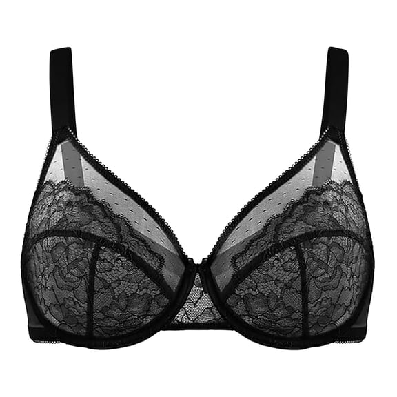 VISALY Minimizer Bras for Women Mesh Lace Underwire Bra Unlined Full Coverage Minimizer Bra Comfort Support Bra Lifting Full Coverage Underwire Bras Plus Size Lifting Floral Lace Bra Black Ar