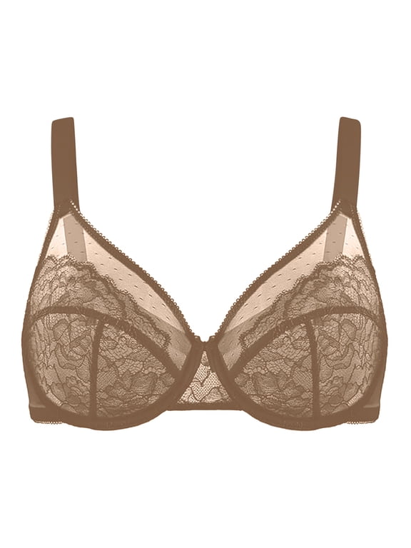 Minimizer Bras for Women Mesh Lace Underwire Bra Unlined Full Coverage Minimizer Bra Comfort Support Bra Lifting Full Coverage Underwire Bras Plus Size Lifting Floral Lace Bra Coffee C