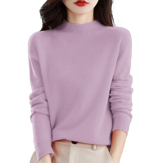 VISALY Mock Neck Sweater Basic Sweater Tops Pullover Sweater Sweaters for Women Loose Pullover Classic Turtleneck Sweater Business Casual Outfits Soft Warm Cozy Soft Touch Funnel Pink L