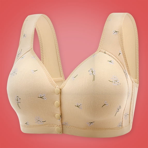 VISALY Nursing Bralette Front Closure Bras Womens Daisy Bra Front Closure Sports Bras Beauty Back Full Coverage Comfor Easy Close Bra Front Buckle Corset Wireless Comfortable Bras For Women Beige L