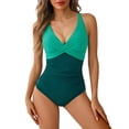 thumbnail image 1 of VISALY One Piece Swimsuits Tummy Control Ruched Push Up Color Block Crisscross V Neck Tie Back Full Coverage Slimming Bathing Suit Slimming Swimwear Wide Straps Swim Suit Wrap Swimwear Green L, 1 of 5